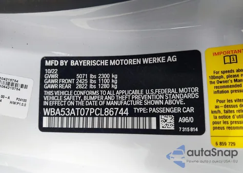 2023 BMW M440I из США, поврежденный, VIN WBA53AT07PCL86744